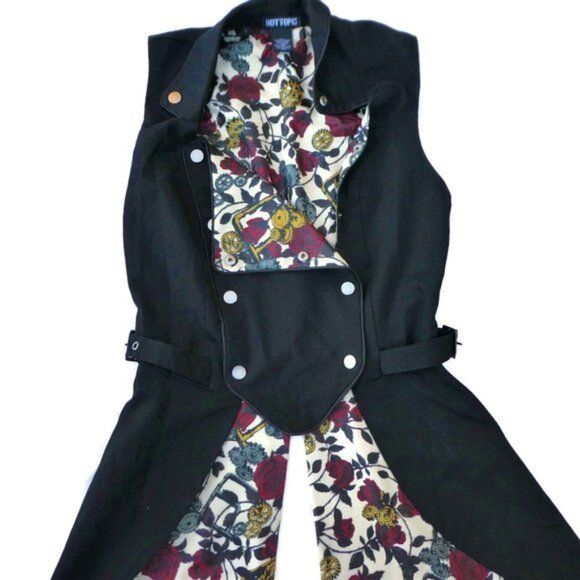 Hot Topic Tuxedo Coat Double Breasted Snaps Side Buckles Floral Tails Satin SM - Picture 3 of 8